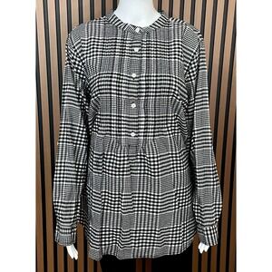 Lands' End Women's Top Blouse Gingham Black 20 Cottagecore Modest Buffalo Check